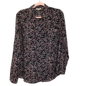 Loft multi color button down Long sleeve button chest collared Lg Career Blouse